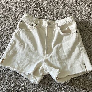 Agolde Cream High-Rise Frayed Hem Jean Shorts